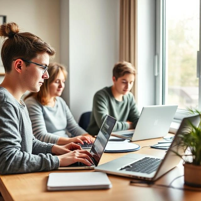 Students learning online via video courses